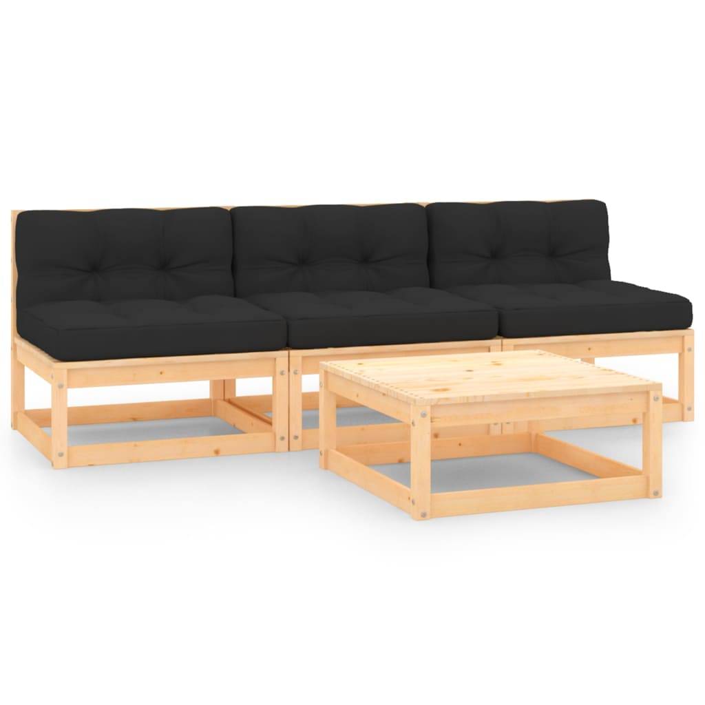 Helloshop26 - Salon de jardin meuble d'extérieur ensemble de mobilier 4 pièces avec coussins bois de pin massif - Image 1