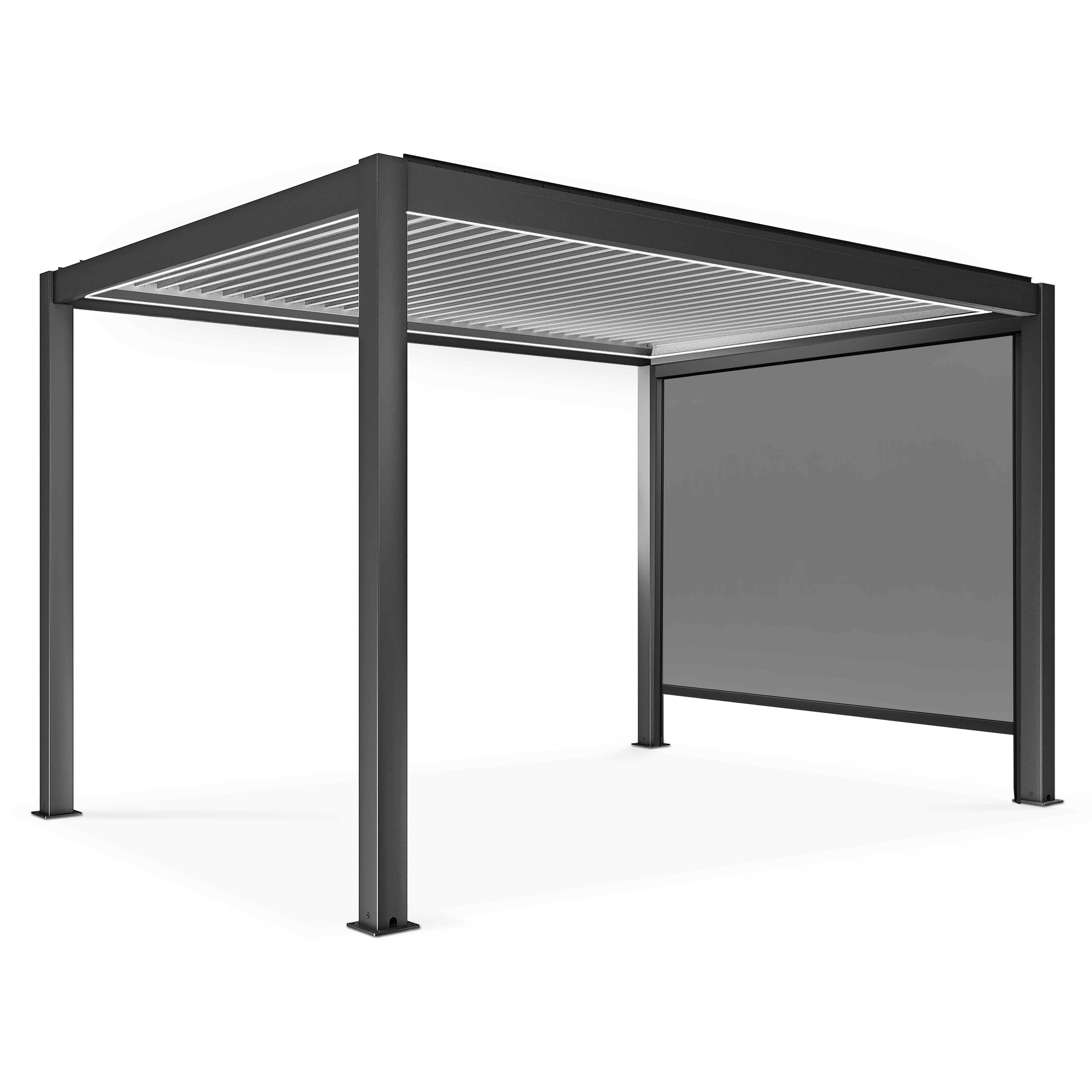 Oviala - Pergola bioclimatique autoportée motorisée et éclairée 3x4m et 1 store Kavala - Oviala - Image 2