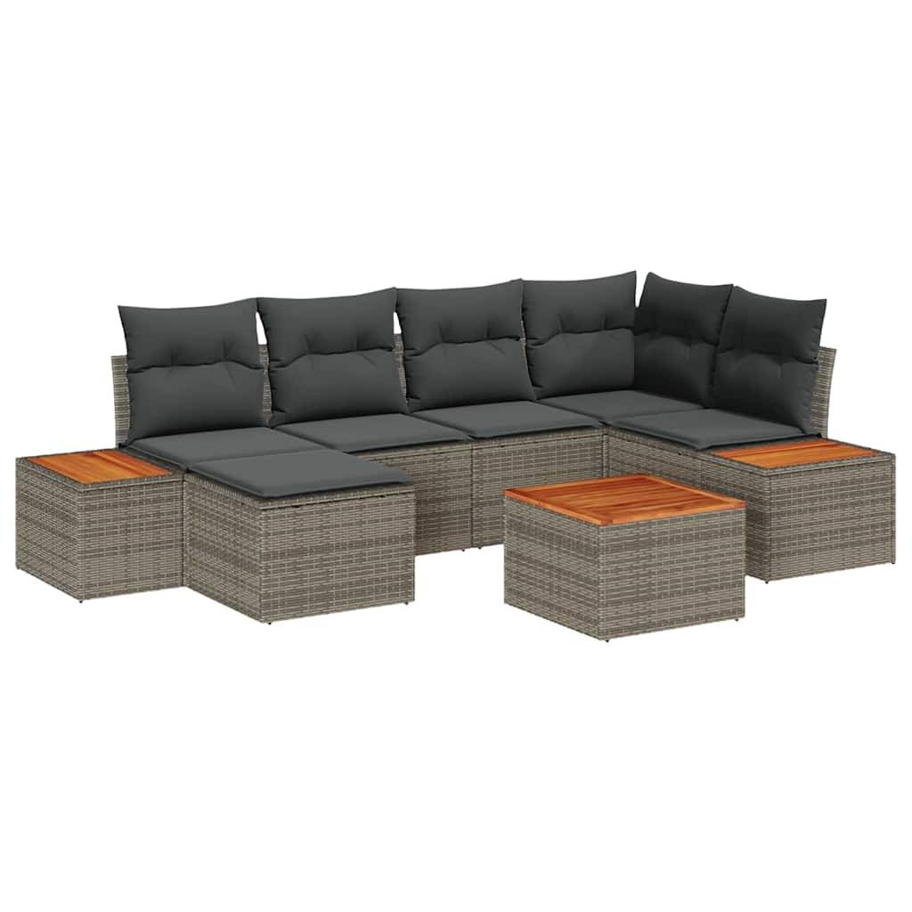 Mobilier de Jardin 7 Éléments en Rotin Synthétique, Résistant aux UV pour Longue Durée de Vie, Gris – ComfortXL Outdoor Living - Image 2