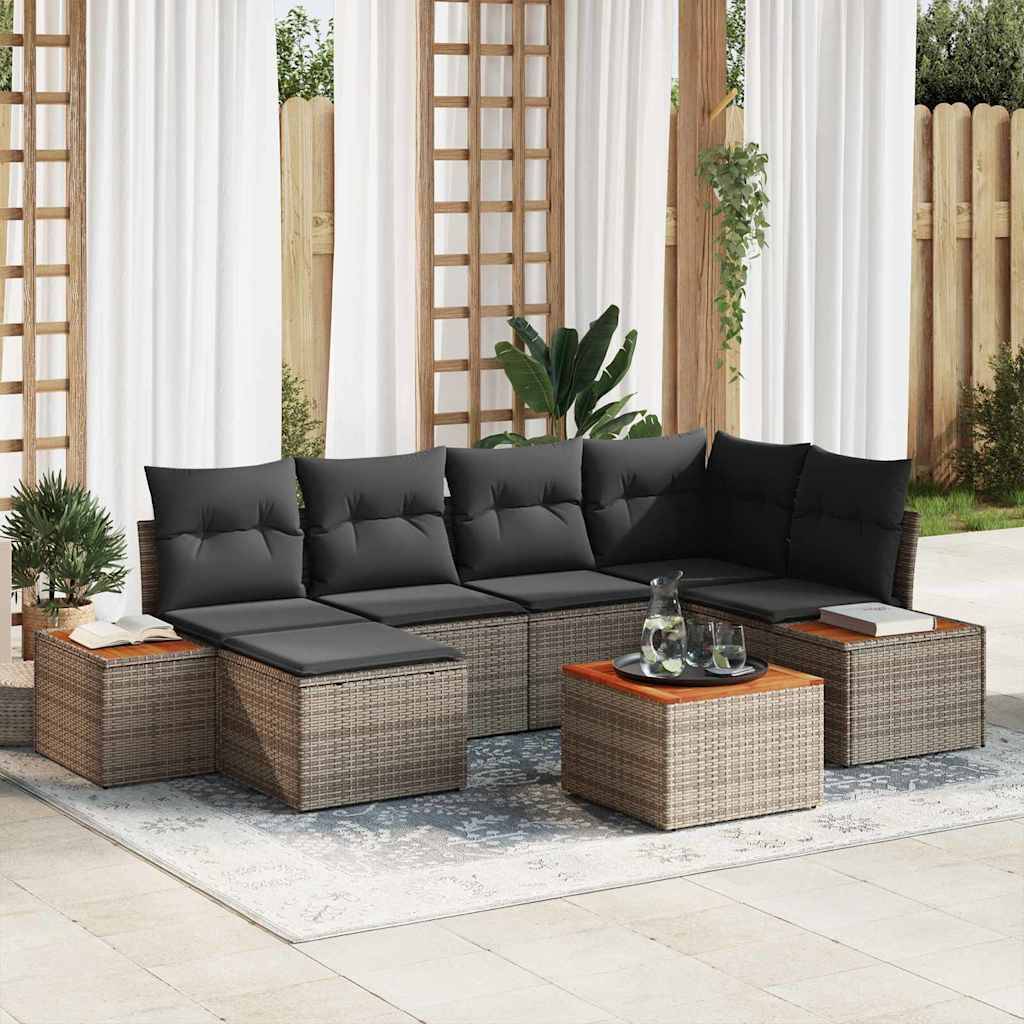Mobilier de Jardin 7 Éléments en Rotin Synthétique, Résistant aux UV pour Longue Durée de Vie, Gris – ComfortXL Outdoor Living - Image 1