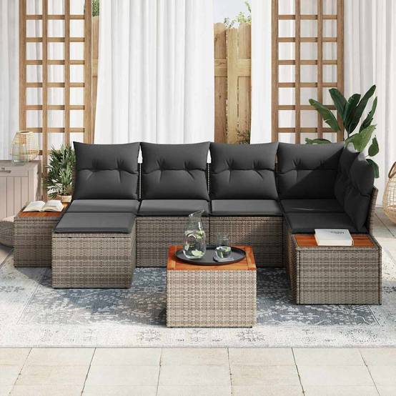 Mobilier de Jardin 7 Éléments en Rotin Synthétique, Résistant aux UV pour Longue Durée de Vie, Gris – ComfortXL Outdoor Living - Image 3