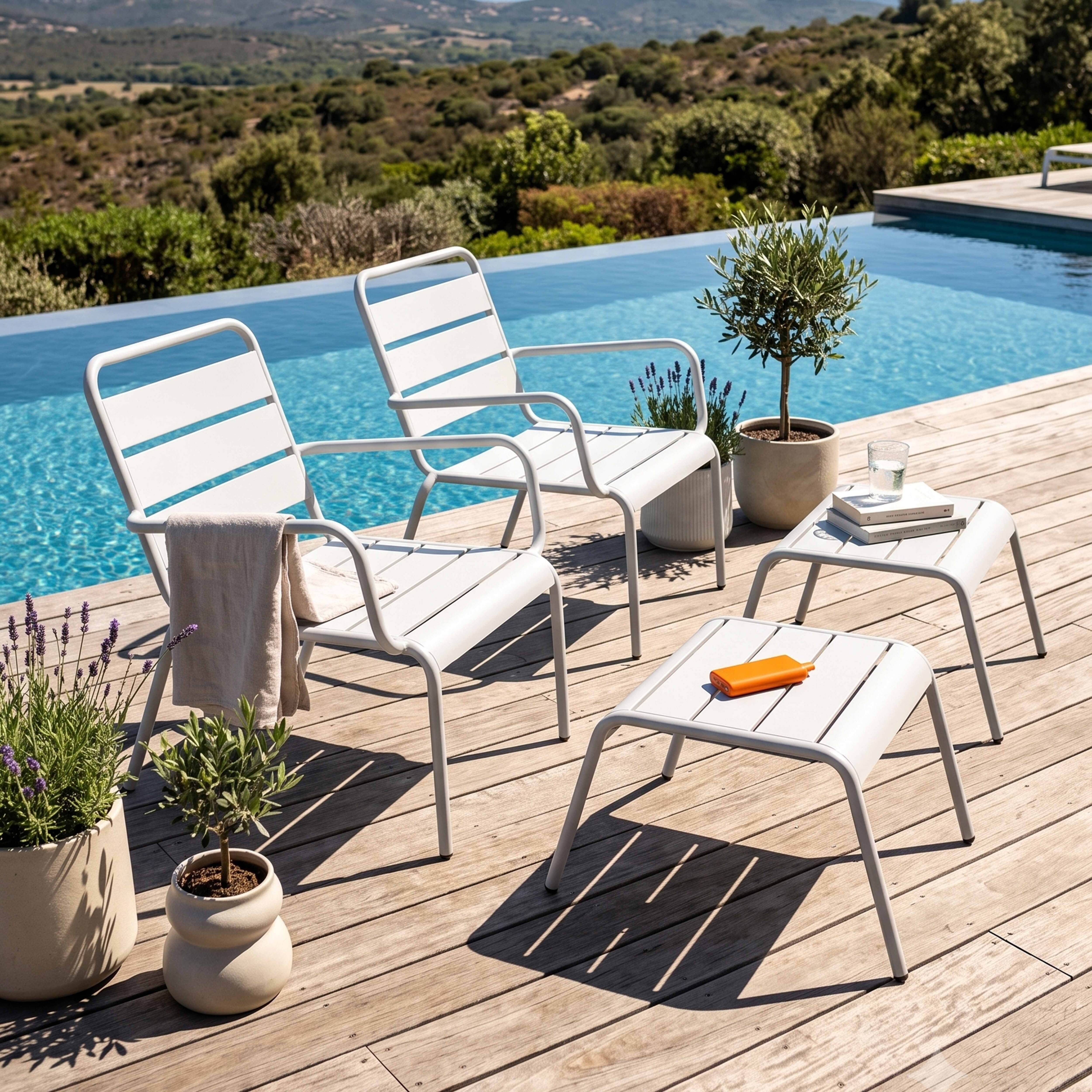 Oviala - Lot de 2 fauteuils relax avec repose-pieds en métal blanc Palavas - Oviala - Image 2