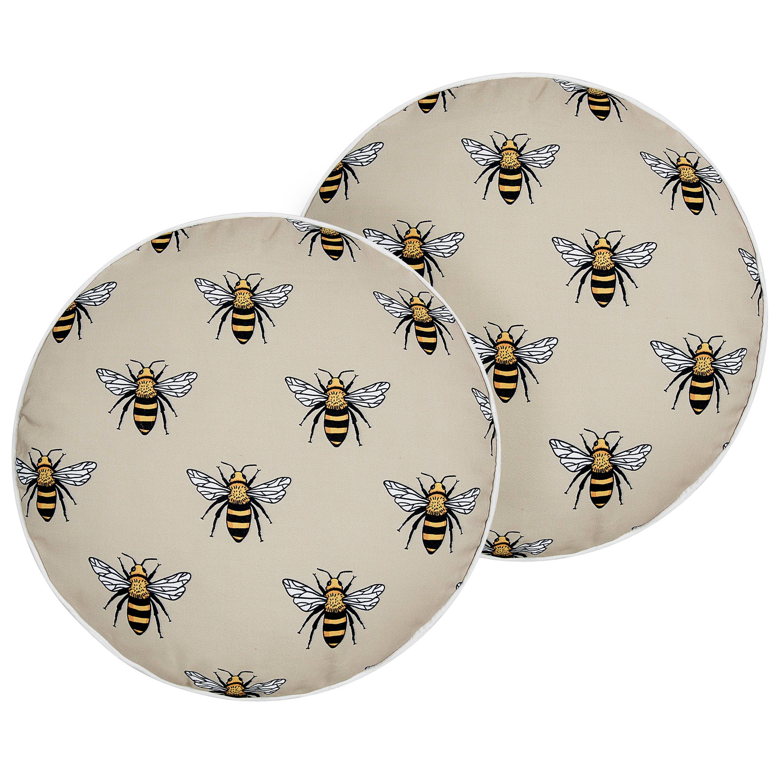 Beliani - 2 Coussins Décoratifs de Jardin Tissu Beige à Motif d'Abeilles 40 x 40 cm Très Confortable pour l'Extérieur ou Intérieur Housses Amovibles - Image 1