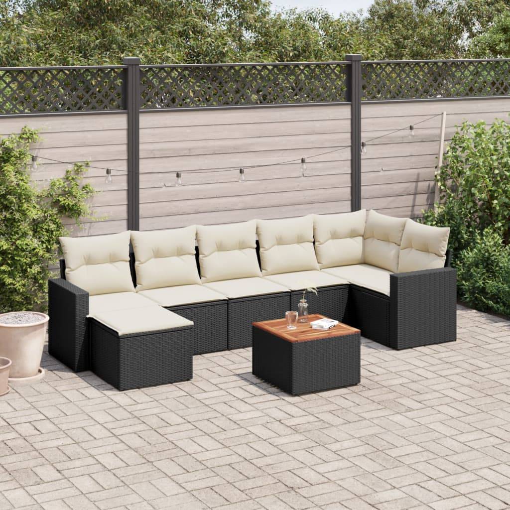 Vidaxl - Salon de jardin 8 pcs avec coussins noir résine tressée vidaXL 3224229 - Image 1