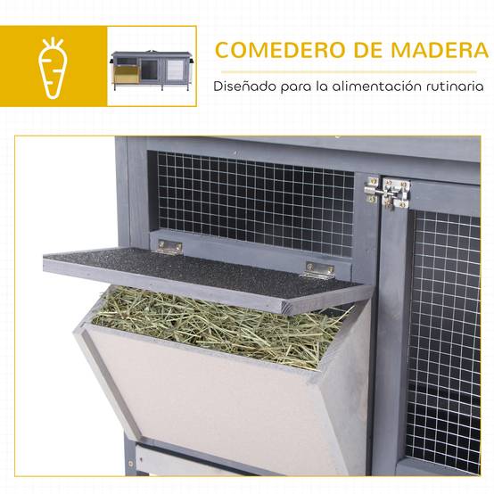 Clapier à Lapins en Bois pour Extérieur avec Mangeoire Intégrée Toit Ouvrant 112 cm Gris - ComfortXL Outdoor Living - Image 8