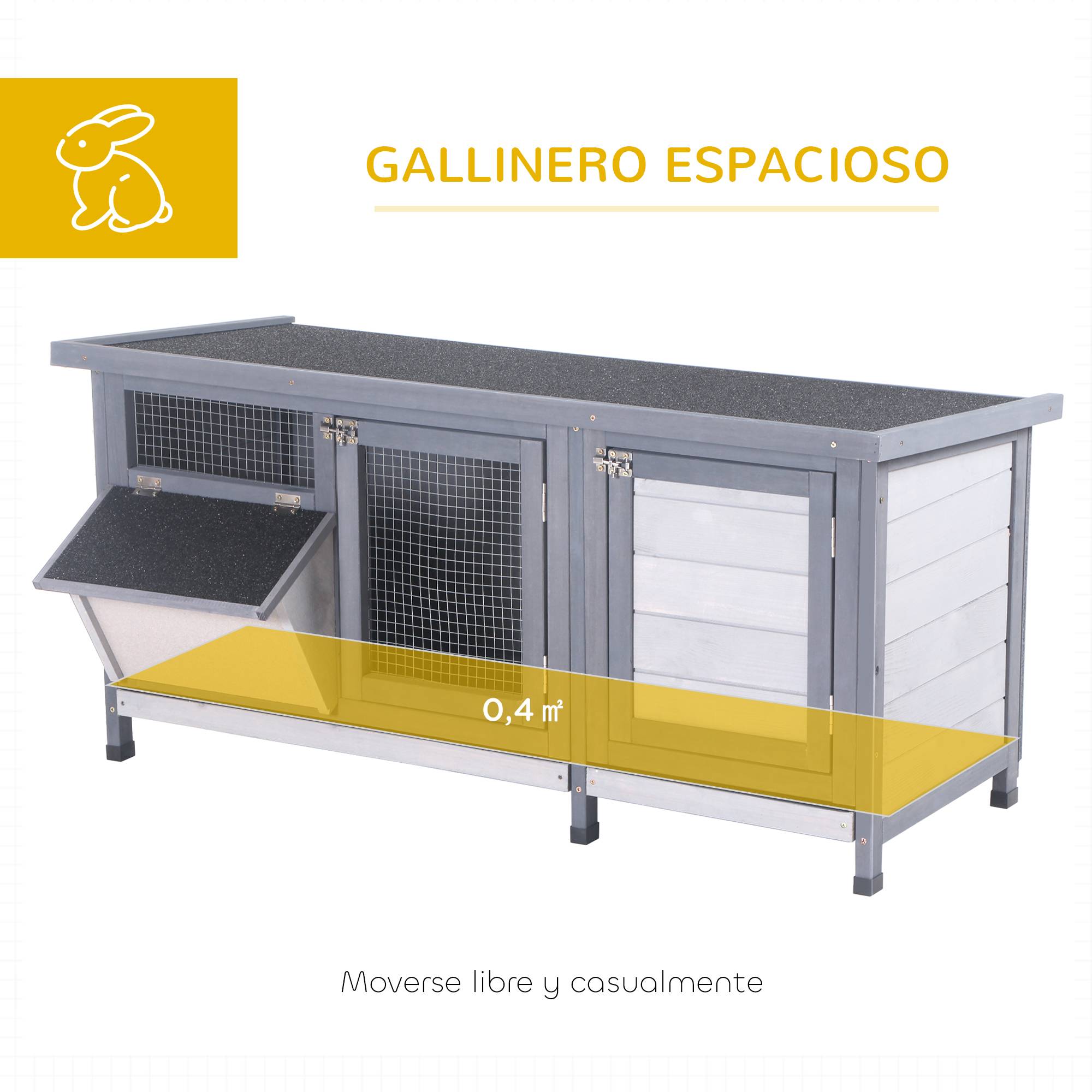 Clapier à Lapins en Bois pour Extérieur avec Mangeoire Intégrée Toit Ouvrant 112 cm Gris - ComfortXL Outdoor Living - Image 6