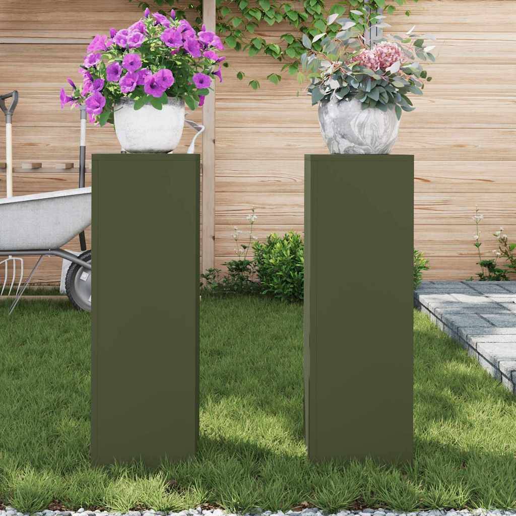Paire de Porte-pots sur Pieds en Acier Durable pour Décoration Extérieure Jardin Vert Olive 75 cm – ComfortXL Outdoor Living - Image 4