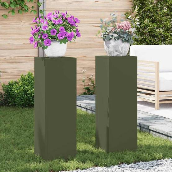 Paire de Porte-pots sur Pieds en Acier Durable pour Décoration Extérieure Jardin Vert Olive 75 cm – ComfortXL Outdoor Living - Image 1