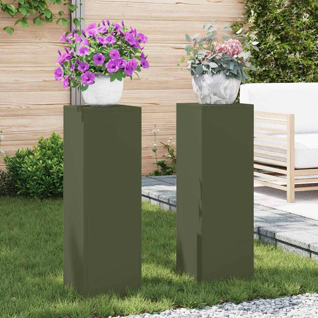 Paire de Porte-pots sur Pieds en Acier Durable pour Décoration Extérieure Jardin Vert Olive 75 cm – ComfortXL Outdoor Living - Image 1