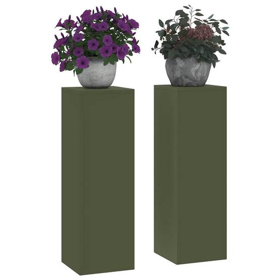 Paire de Porte-pots sur Pieds en Acier Durable pour Décoration Extérieure Jardin Vert Olive 75 cm – ComfortXL Outdoor Living - Image 3