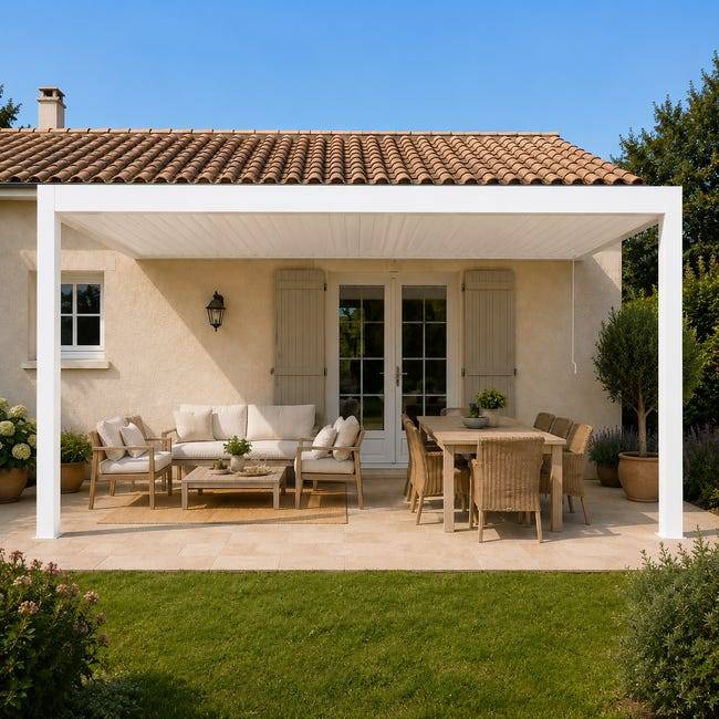 Pergola Bioclimatique Aluminium Adossée Blanc 5x3 Manuelle S ORIAL France - Image 6
