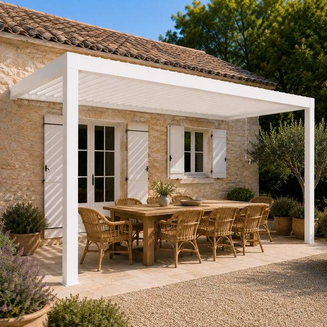 Pergola Bioclimatique Aluminium Adossée Blanc 5x3 Manuelle S ORIAL France - Image 5