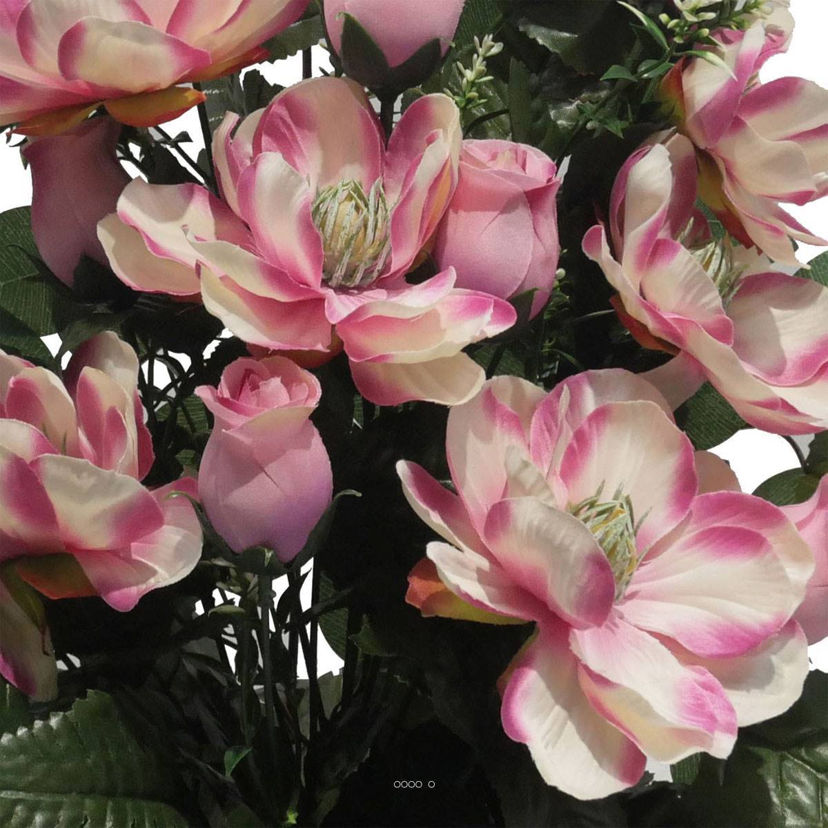 Artificielles - Vasque de Magnolia, bouton de rose, ficus pour la toussaint Rose-crème - couleur: Rose-crème 705 - Image 3
