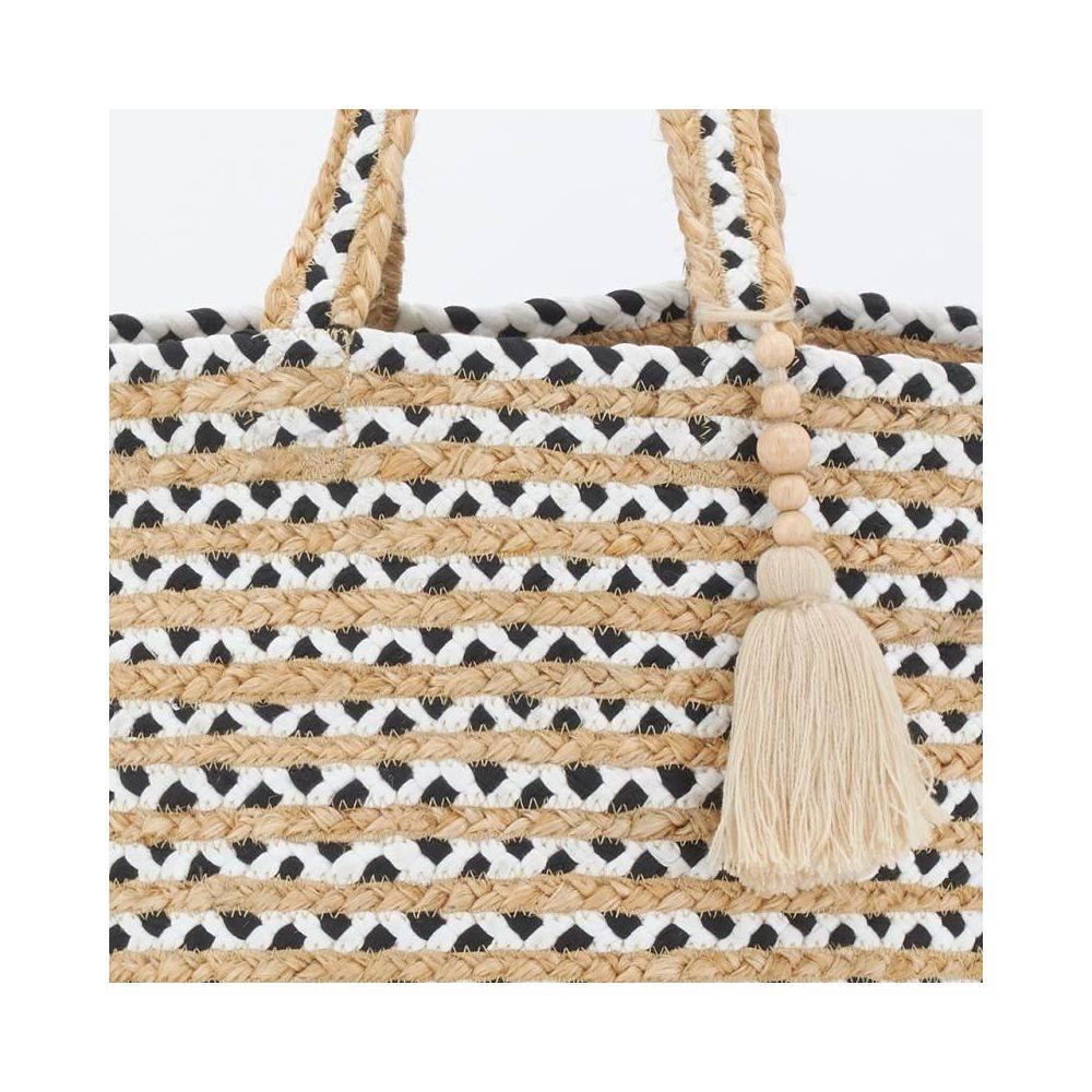 Aubry Gaspard - Sac en jute noir et blanc Indi avec pompon - Image 3