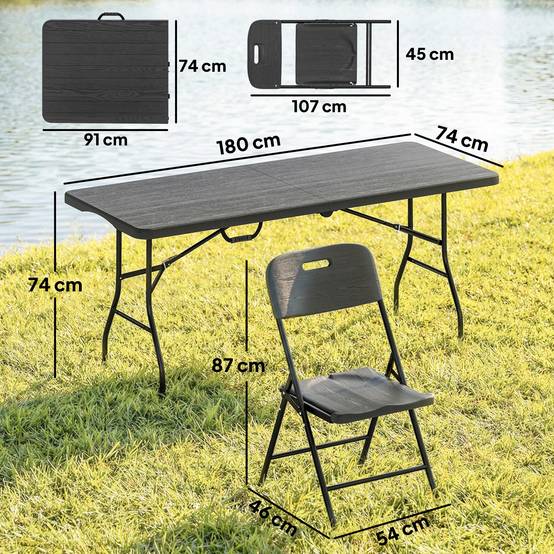 Ensemble camping 5 pièces table pliante 4 chaises HDPE métal noir extérieur jardin randonnée - Image 5