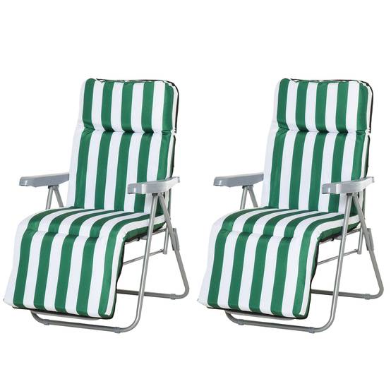 Lot de 2 chaises longues jardin pliables vert blanc acier avec coussins dossier confort 102 cm - Image 2