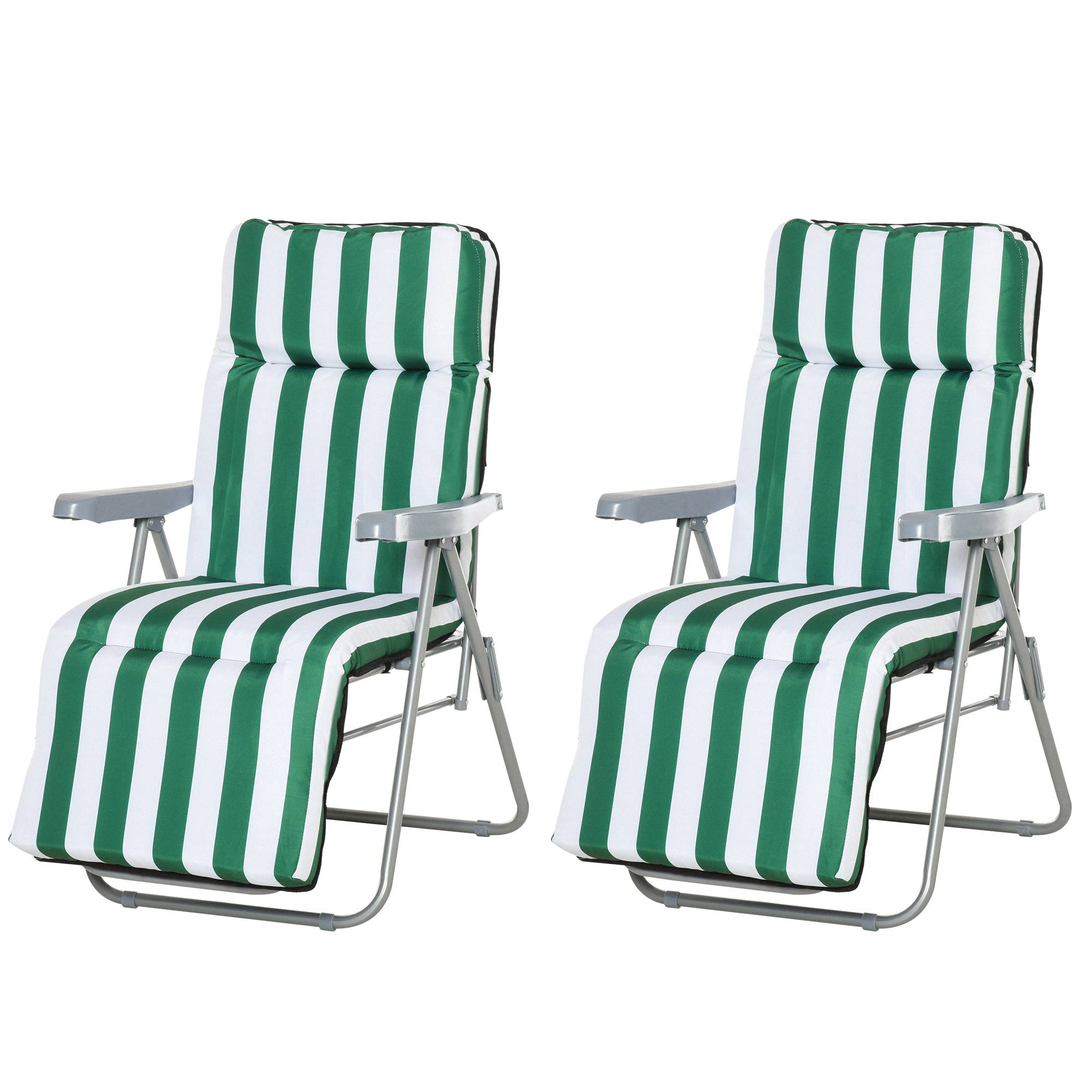 Lot de 2 chaises longues jardin pliables vert blanc acier avec coussins dossier confort 102 cm - Image 2