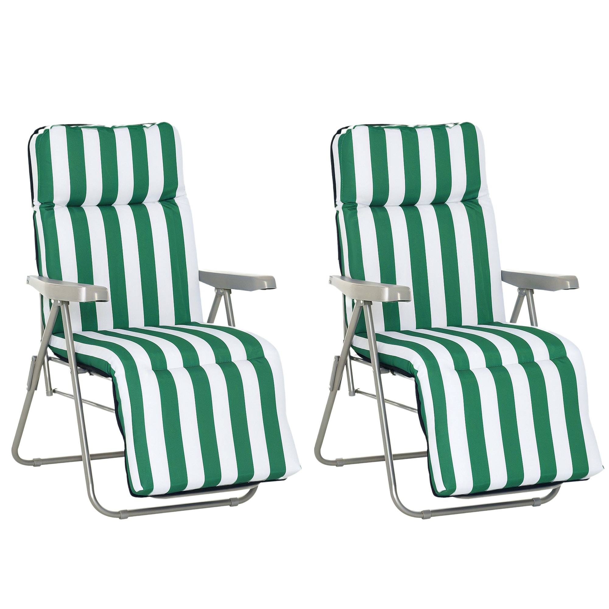 Lot de 2 chaises longues jardin pliables vert blanc acier avec coussins dossier confort 102 cm - Image 1