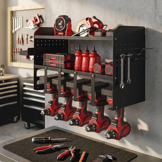 ComfortXL - Organisateur outils de jardin métal noir 61,8 x 23 x 32,7 cm mural garage atelier rangement gain de place - Image 1