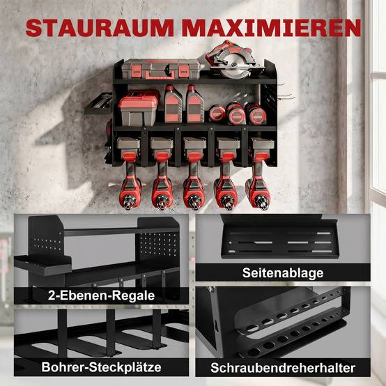 ComfortXL - Organisateur outils de jardin métal noir 61,8 x 23 x 32,7 cm mural garage atelier rangement gain de place - Image 4
