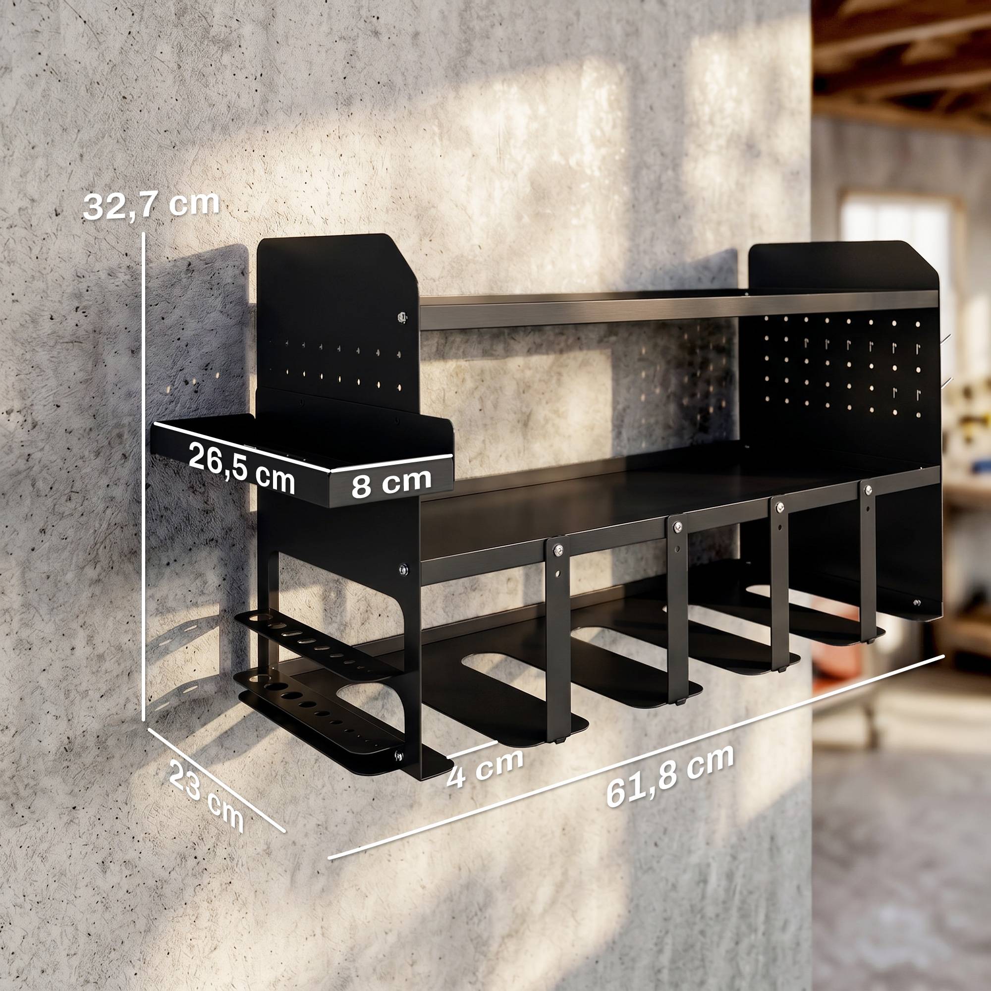 ComfortXL - Organisateur outils de jardin métal noir 61,8 x 23 x 32,7 cm mural garage atelier rangement gain de place - Image 3