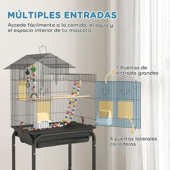 Volière sur roulettes pour perruches avec jouets balançoire et perchoirs 46x36x120 cm Noir - ComfortXL Outdoor Living - Image 9