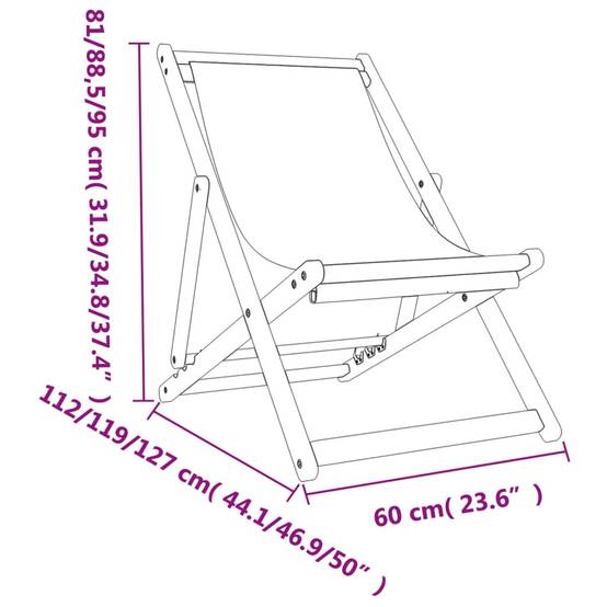 Chaises de plage pliables multicolore tissu bois d'eucalyptus 60 x 112/119/127 x 81/88.5/95 cm - PANGIVO - Image 9