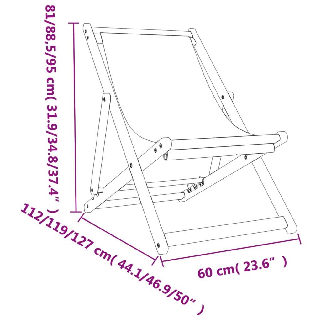 Chaises de plage pliables multicolore tissu bois d'eucalyptus 60 x 112/119/127 x 81/88.5/95 cm - PANGIVO - Image 9