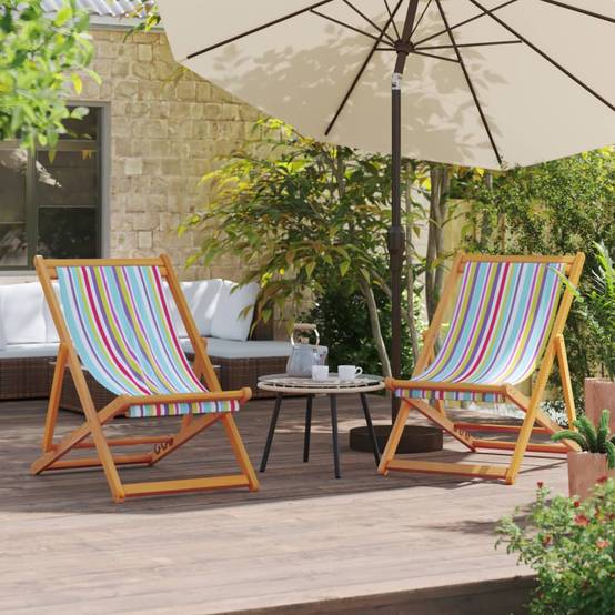 Chaises de plage pliables multicolore tissu bois d'eucalyptus 60 x 112/119/127 x 81/88.5/95 cm - PANGIVO - Image 1
