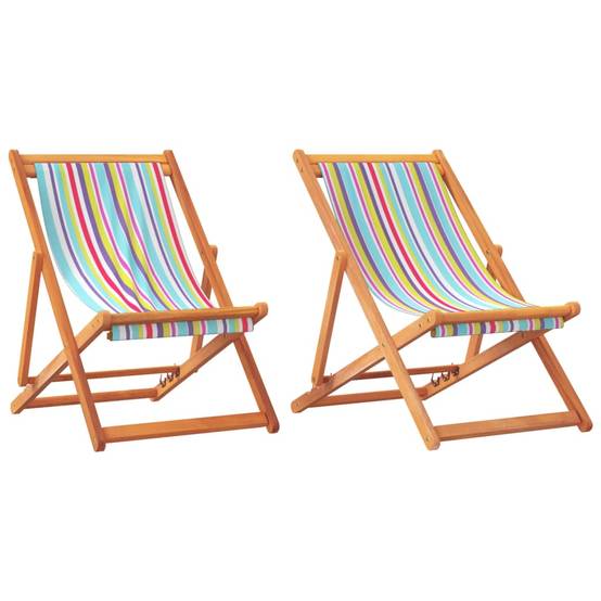 Chaises de plage pliables multicolore tissu bois d'eucalyptus 60 x 112/119/127 x 81/88.5/95 cm - PANGIVO - Image 2