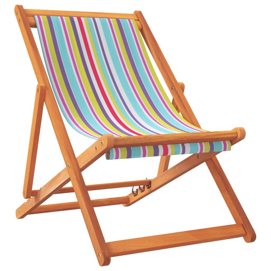 Chaises de plage pliables multicolore tissu bois d'eucalyptus 60 x 112/119/127 x 81/88.5/95 cm - PANGIVO - Image 3