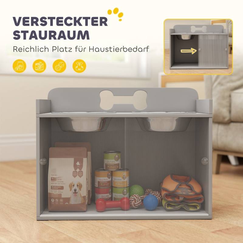 Station repas surélevée grand chien bois MDF avec meuble rangement 60x46cm gris - ComfortXL Outdoor Living - Image 4
