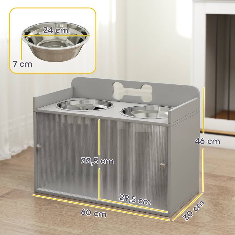 Station repas surélevée grand chien bois MDF avec meuble rangement 60x46cm gris - ComfortXL Outdoor Living - Image 3