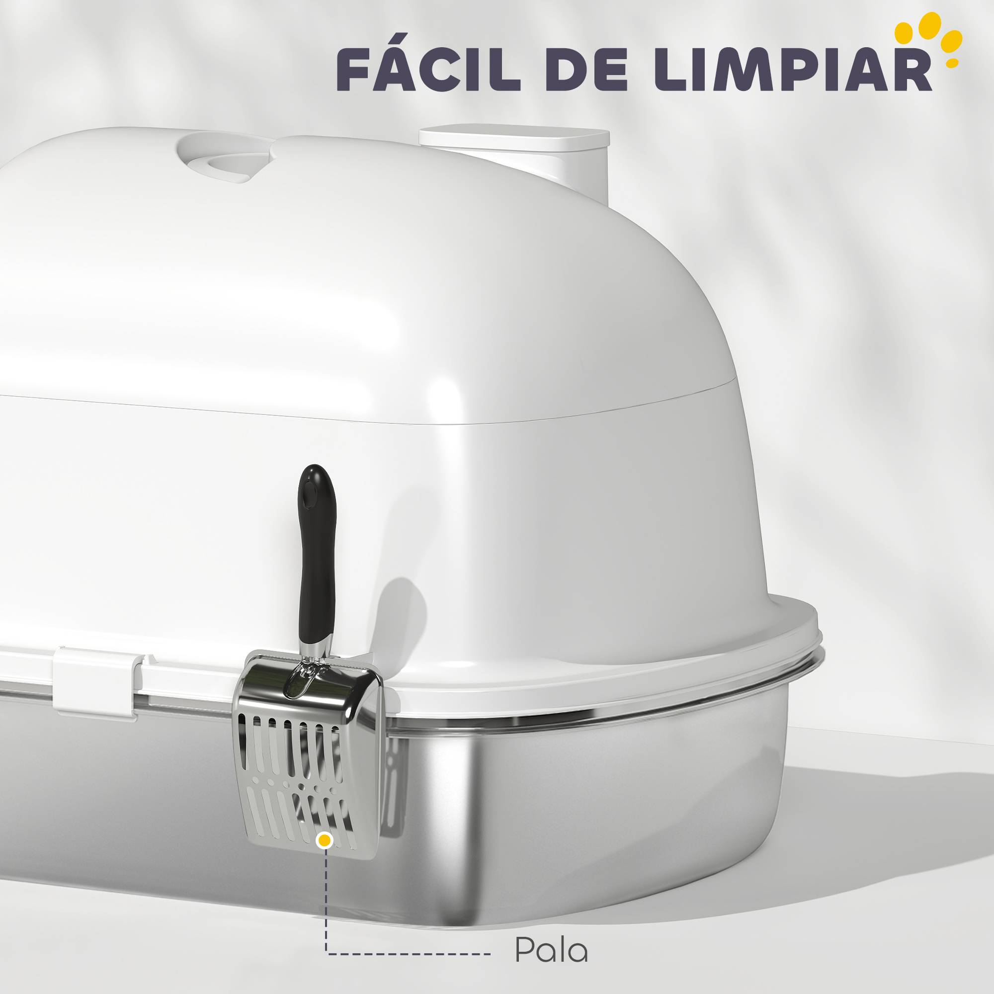 Bac à litière pour chat en acier inoxydable avec couvercle, sac désodorisant, pelle, facile à nettoyer, 52,4 x 41,3 x 39,9 cm, blanc - Image 8
