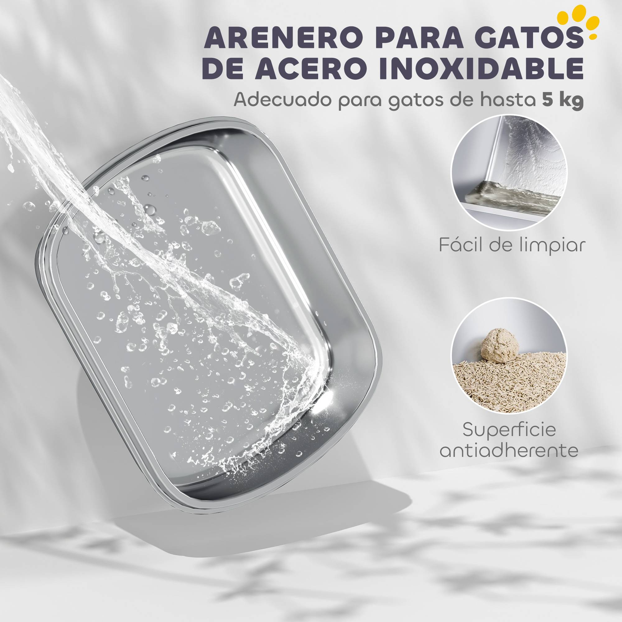 Bac à litière pour chat en acier inoxydable avec couvercle, sac désodorisant, pelle, facile à nettoyer, 52,4 x 41,3 x 39,9 cm, blanc - Image 6