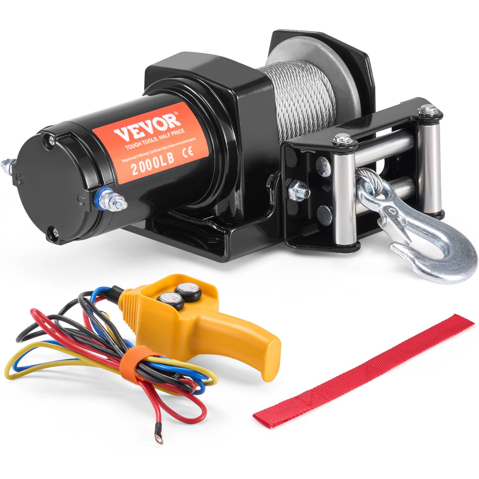 VEVOR Treuil electrique 907 kg, 12 V CC treuil pour VTT/UTV avec cable en acier a 7 brins de Φ0,4 x 1188,7 cm, telecommande - Image 1