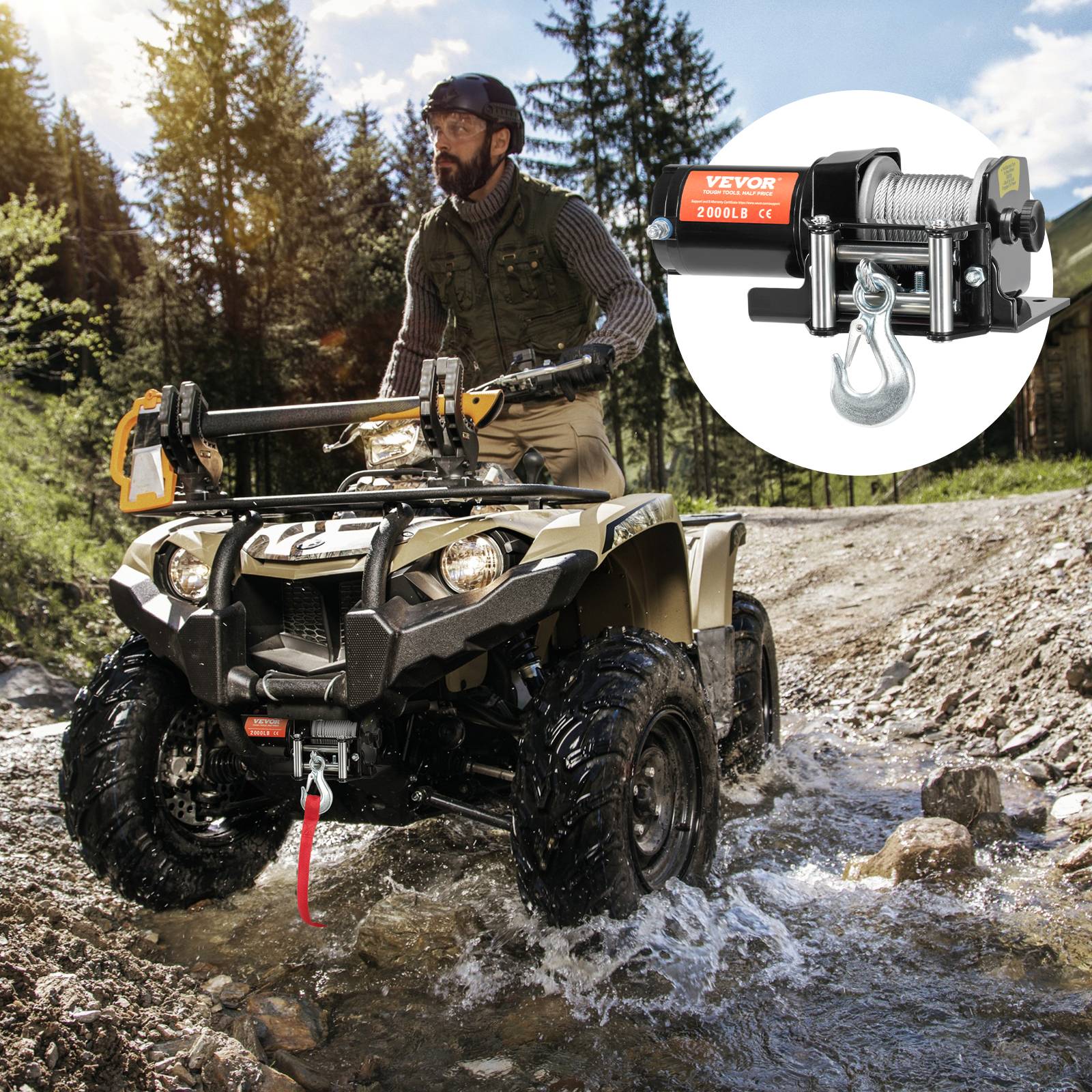 VEVOR Treuil electrique 907 kg, 12 V CC treuil pour VTT/UTV avec cable en acier a 7 brins de Φ0,4 x 1188,7 cm, telecommande - Image 8