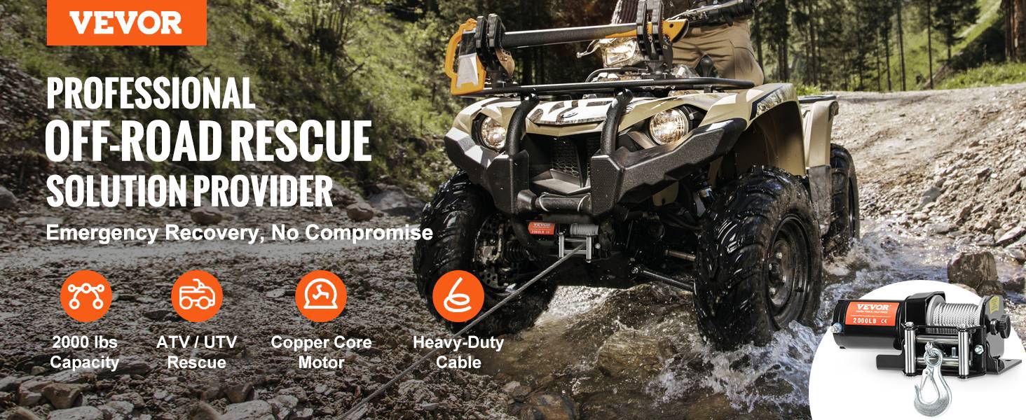 VEVOR Treuil electrique 907 kg, 12 V CC treuil pour VTT/UTV avec cable en acier a 7 brins de Φ0,4 x 1188,7 cm, telecommande - Image 9