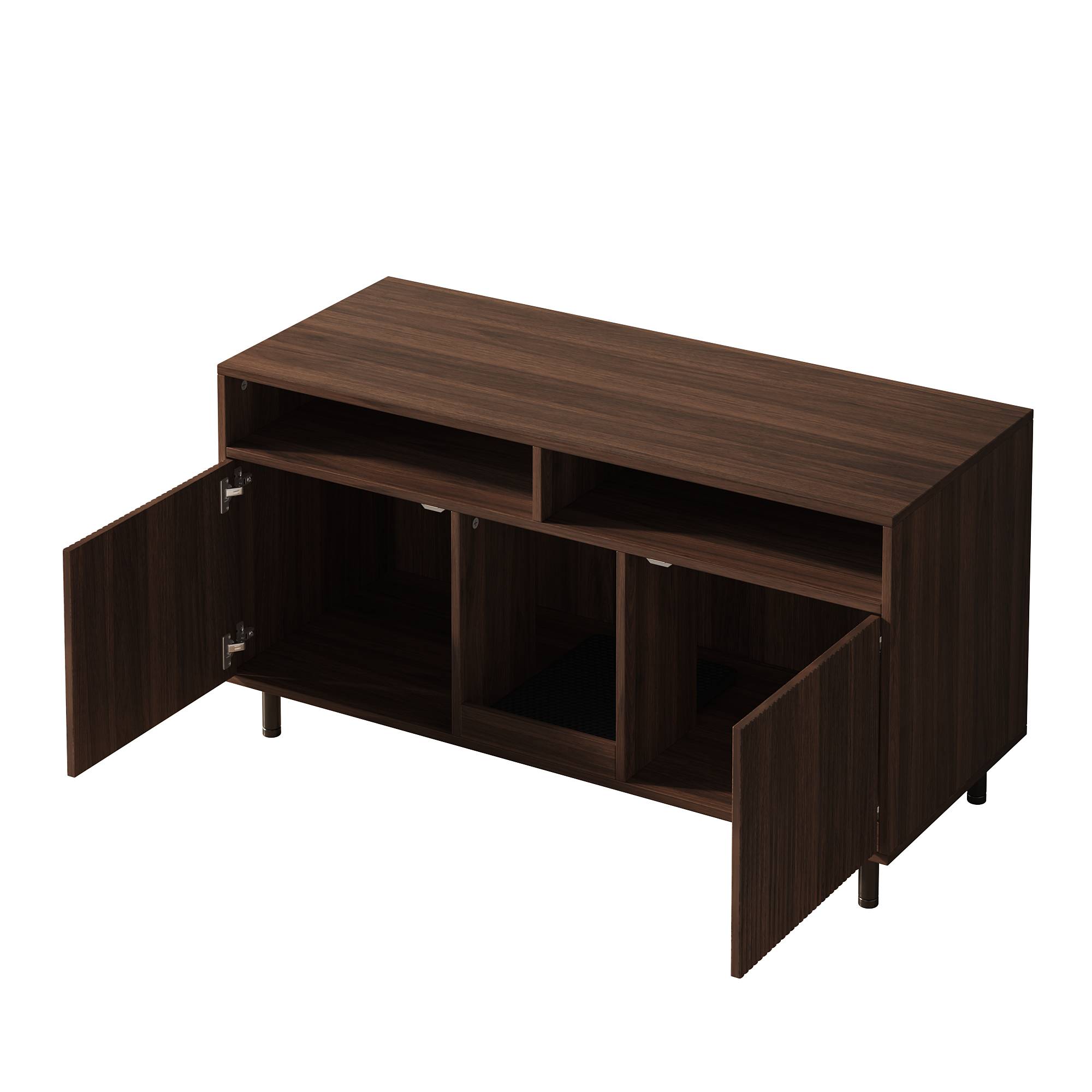 Meuble cache-litière en bois pour chat avec rangement et tapis 120x50x66cm Noyer - ComfortXL Outdoor Living - Image 2