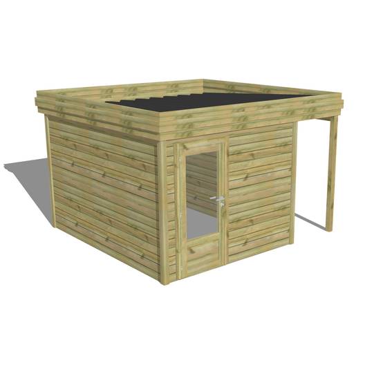 ABRI DE JARDIN bois autoclave 27mm - 3,64x3,44m / 13m2 - Bac acier - Abri Français - Image 1
