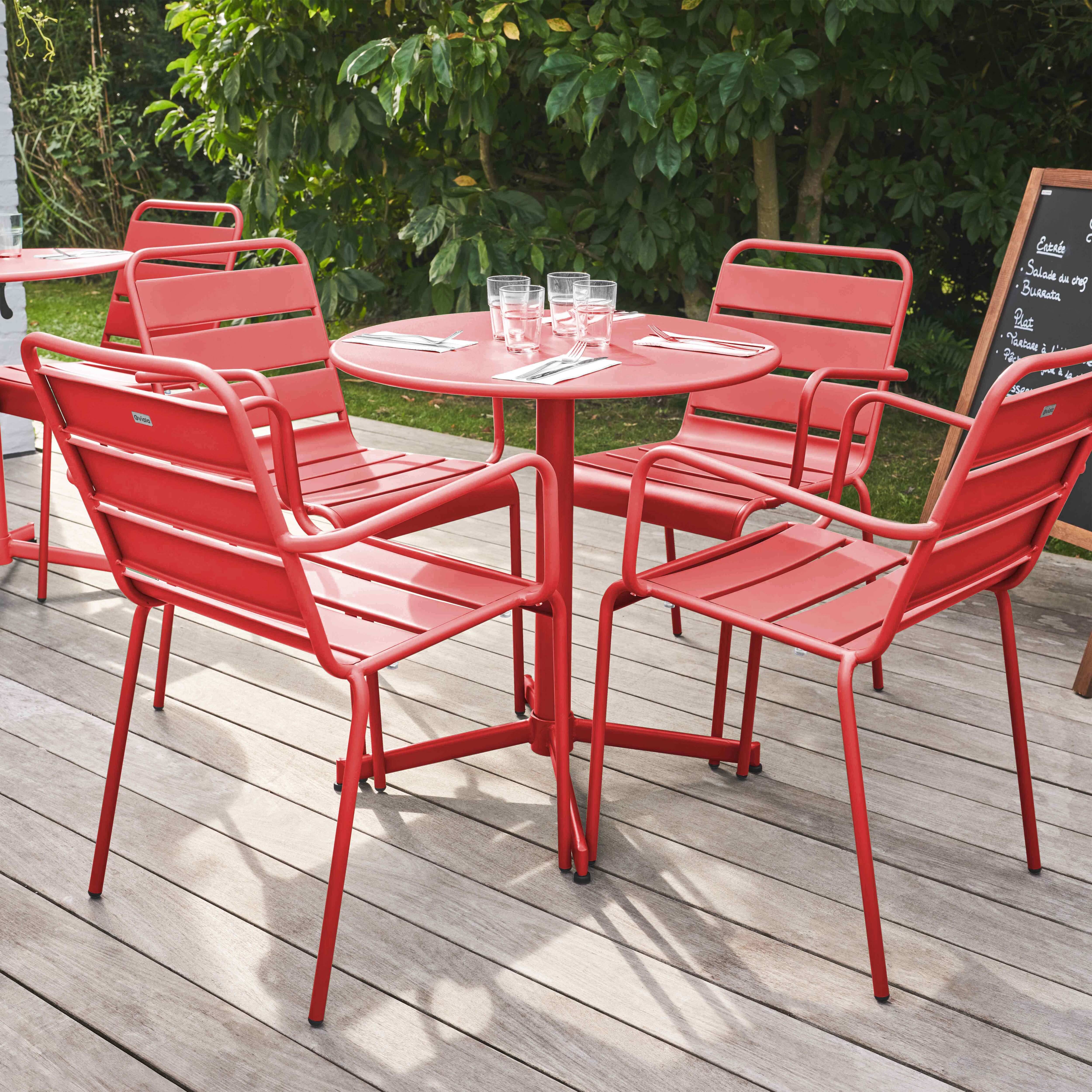 Oviala - Ensemble table de jardin et 4 fauteuils métal rouge Palavas - Oviala - Image 3