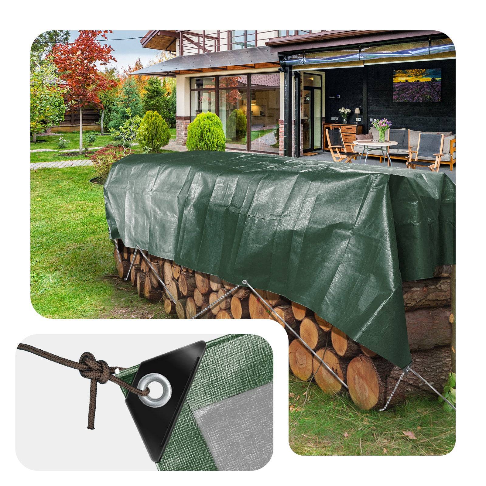 Bâche de Protection en Polyéthylène 240g/m² - 1,5x6m vert et argent - imperméable, anti-UV - VOUNOT® - Image 5