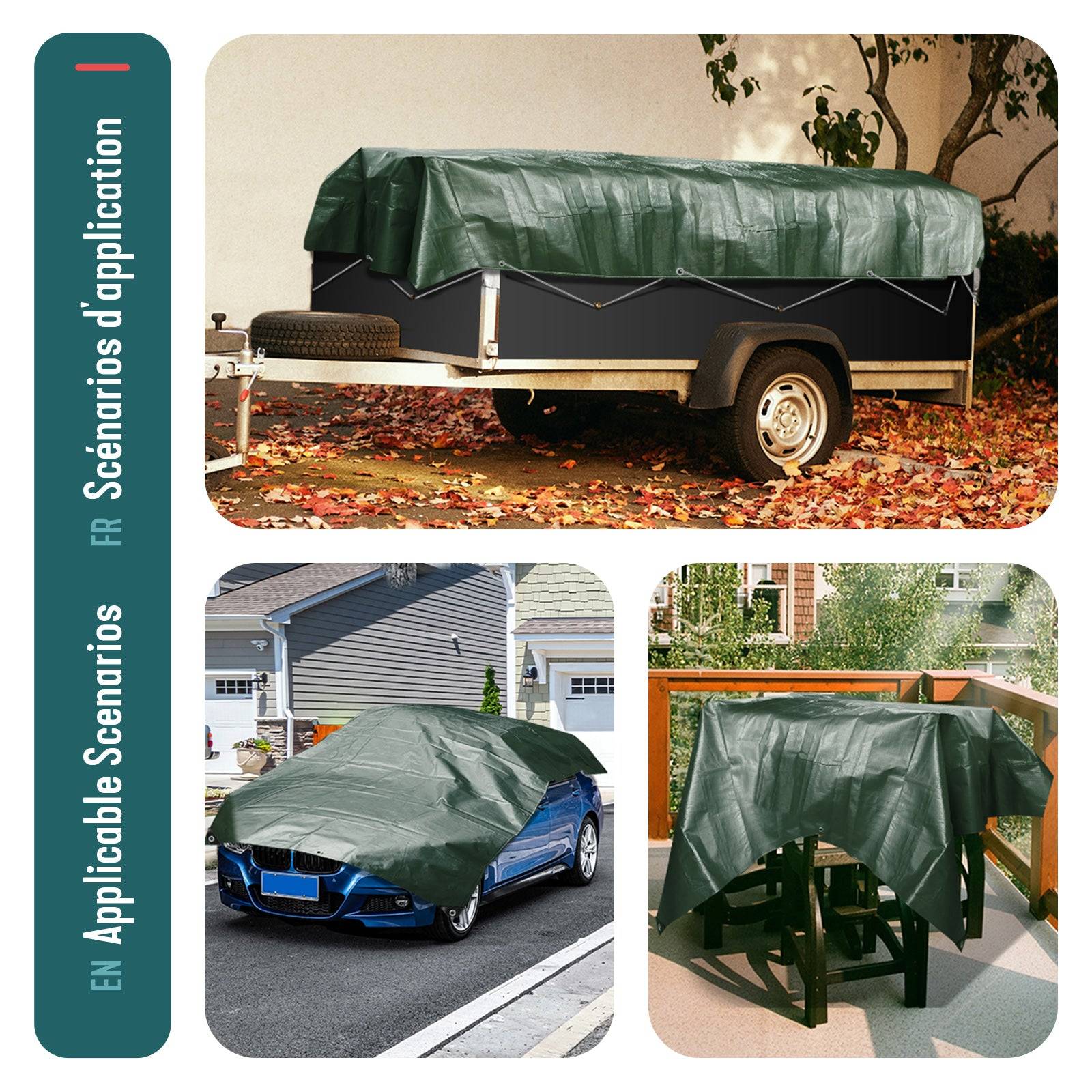 Bâche de Protection en Polyéthylène 240g/m² - 1,5x6m vert et argent - imperméable, anti-UV - VOUNOT® - Image 7
