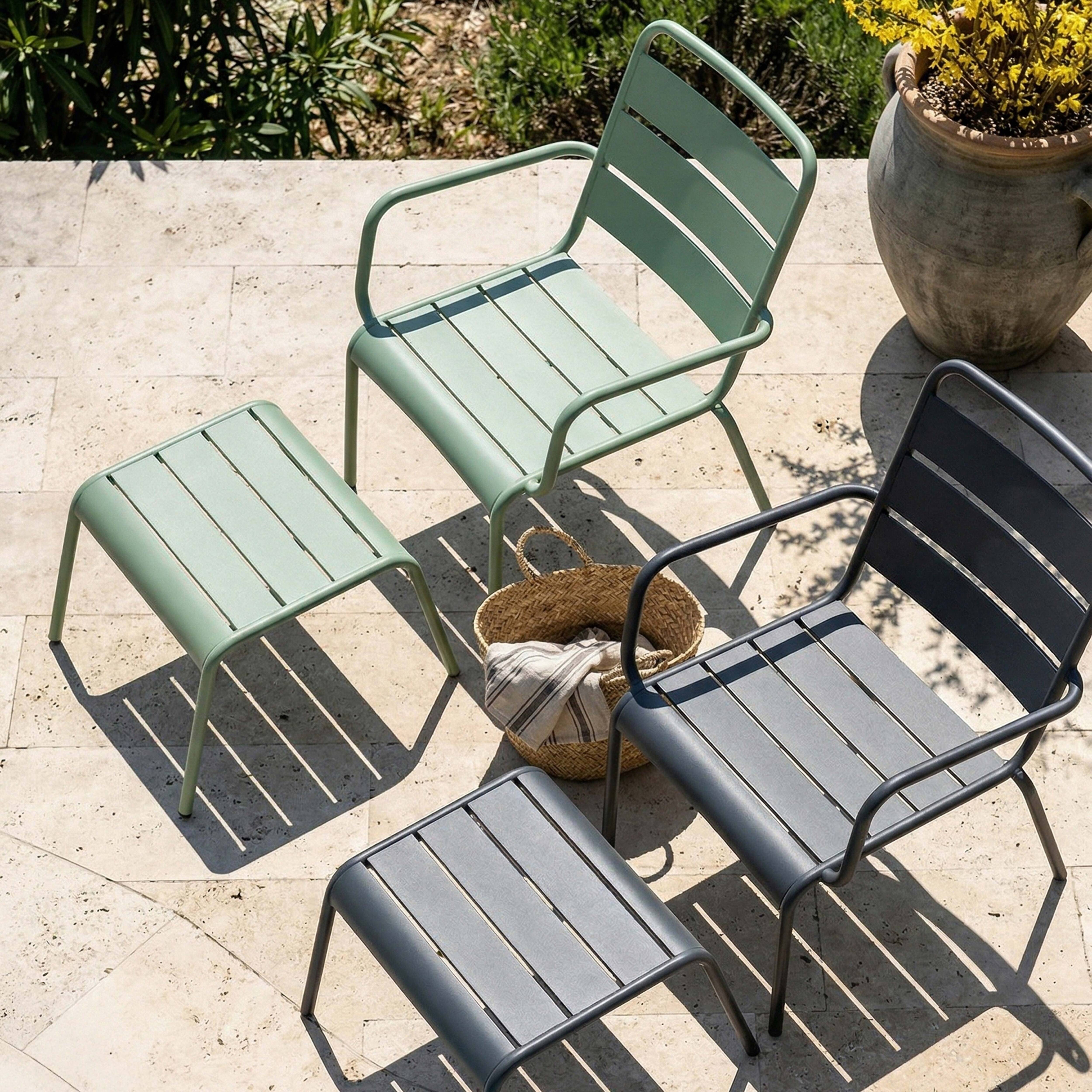 Oviala - Lot 2 fauteuils relax avec repose-pieds métal gris et vert sauge Palavas - Oviala - Image 3