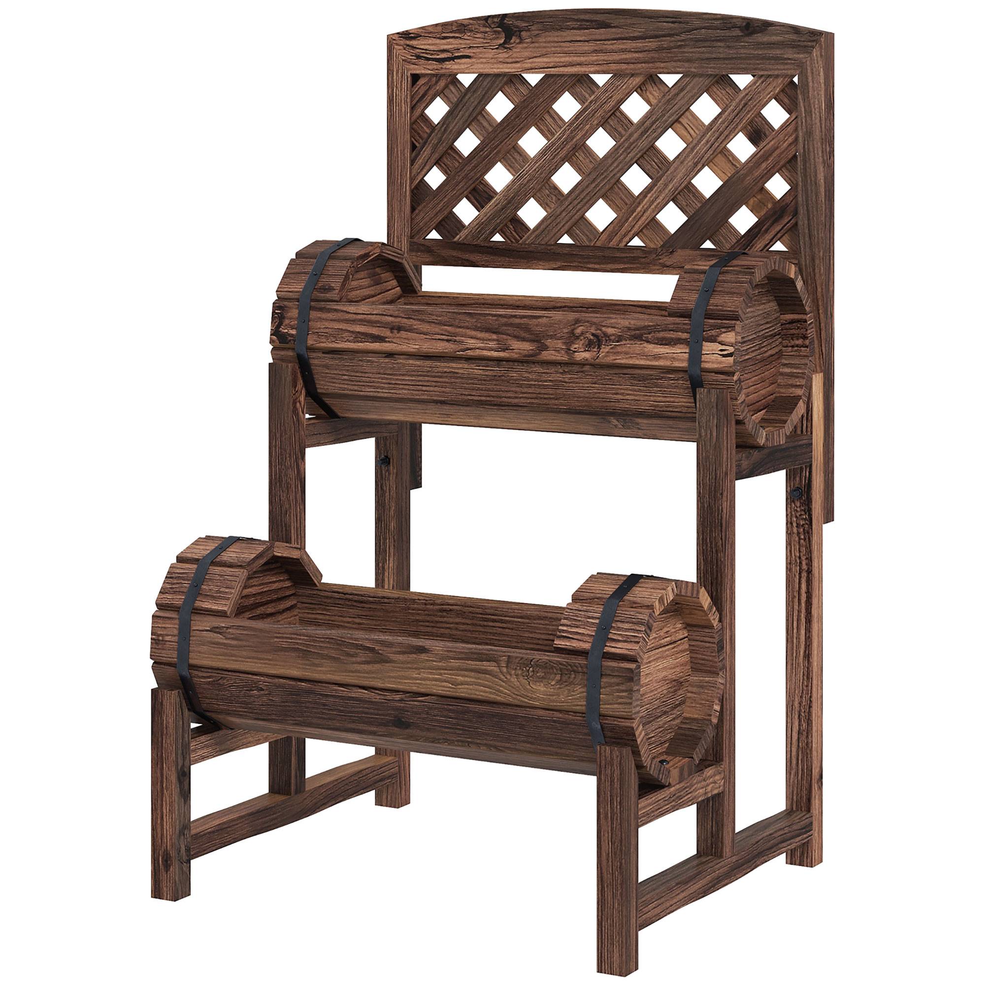 Jardinière treillis bois surélevée balcon jardin potager 2 niveaux 42x49x80cm - ComfortXL Outdoor Living - Image 2