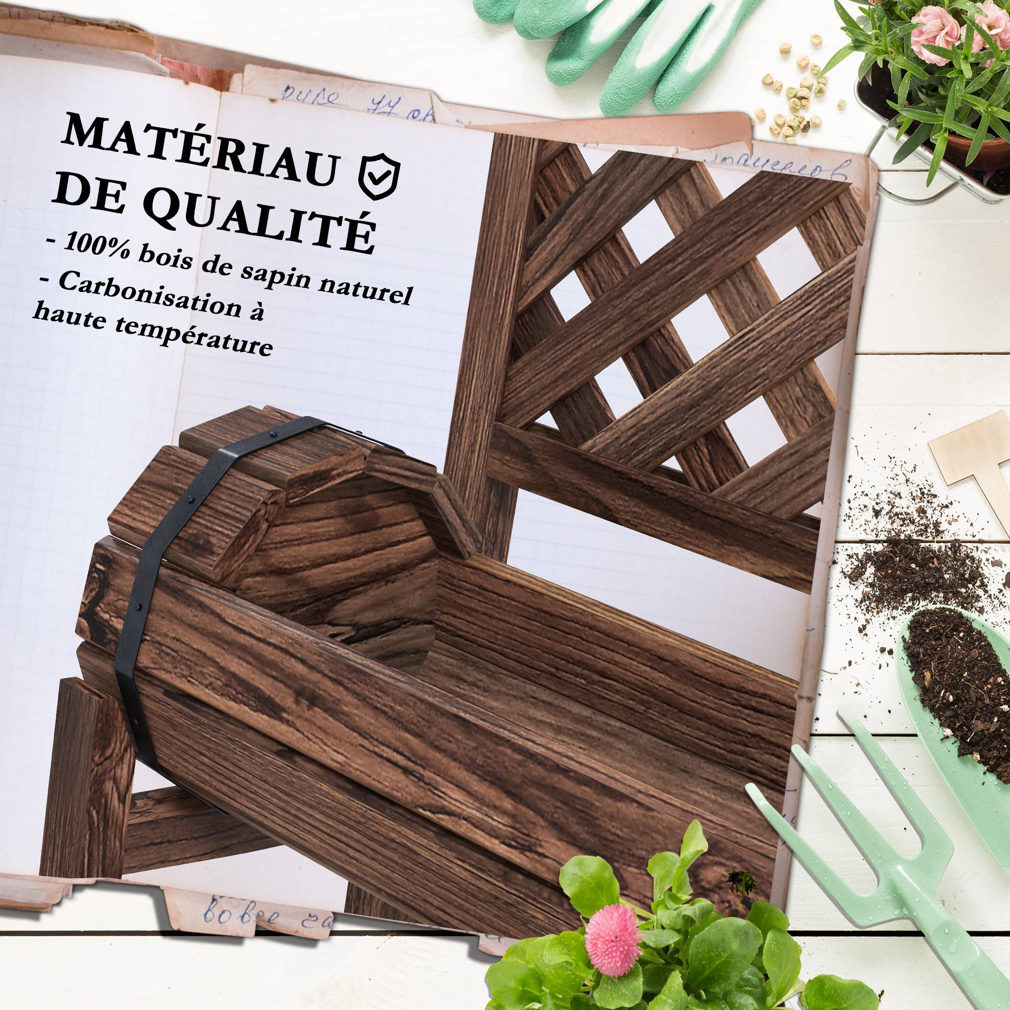 Jardinière treillis bois surélevée balcon jardin potager 2 niveaux 42x49x80cm - ComfortXL Outdoor Living - Image 8