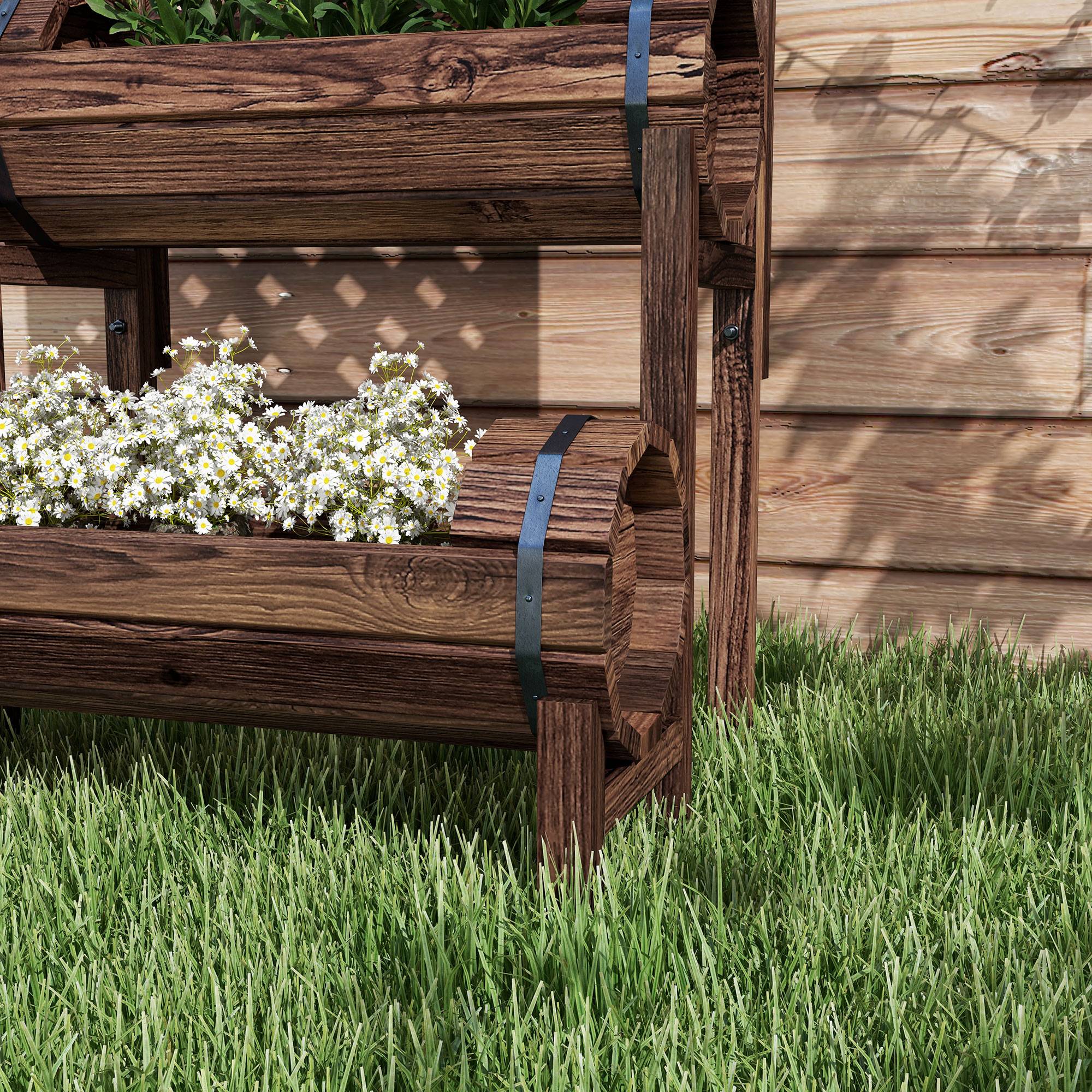 Jardinière treillis bois surélevée balcon jardin potager 2 niveaux 42x49x80cm - ComfortXL Outdoor Living - Image 10