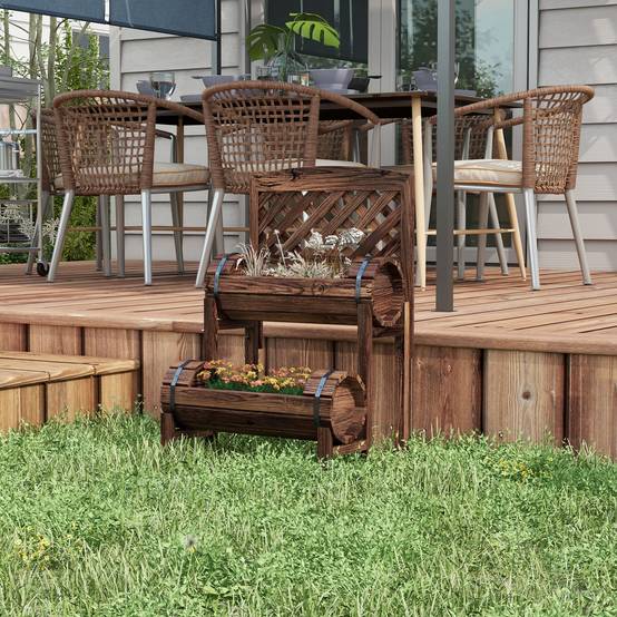 Jardinière treillis bois surélevée balcon jardin potager 2 niveaux 42x49x80cm - ComfortXL Outdoor Living - Image 9
