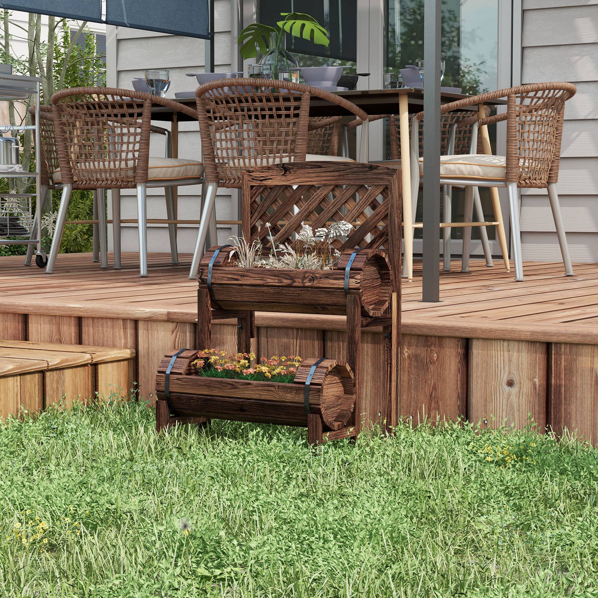 Jardinière treillis bois surélevée balcon jardin potager 2 niveaux 42x49x80cm - ComfortXL Outdoor Living - Image 9