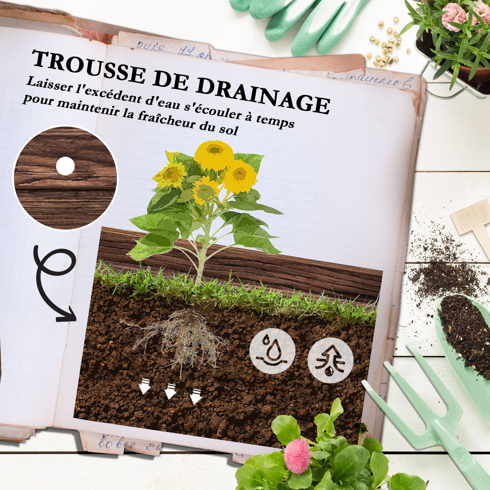 Jardinière treillis bois surélevée balcon jardin potager 2 niveaux 42x49x80cm - ComfortXL Outdoor Living - Image 7